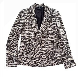 Ellen Tracy Blazer Jacket Size 4 Animal Print Zebra Black Cream Career‎